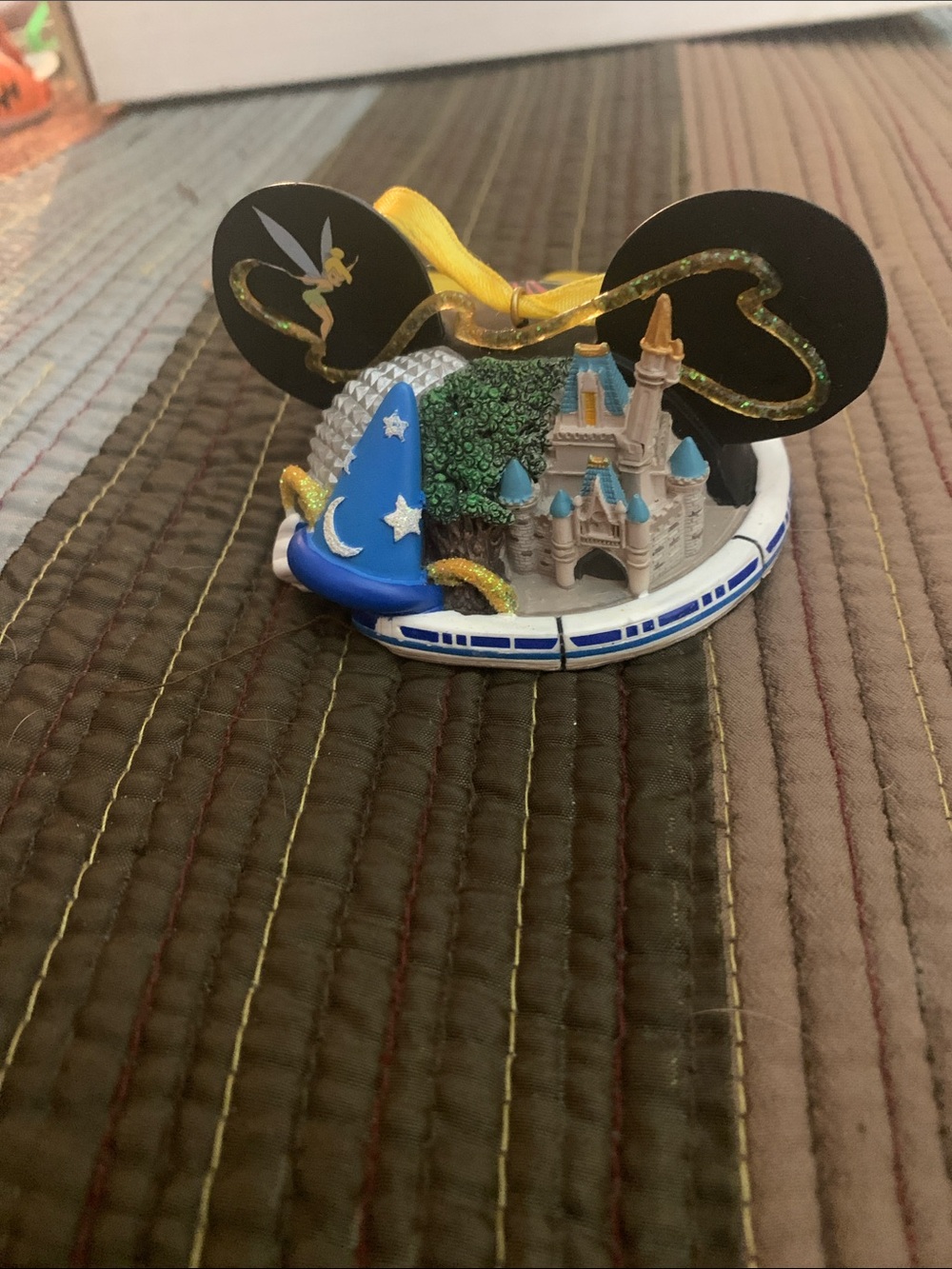 Disney Castle Ornament with Sorcerer Hat and Black Mickey Ears